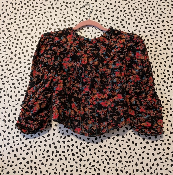 Free People Top Monica Cropped Dark Floral Corset Ruched, Backless SizeSmall - Picture 3 of 5